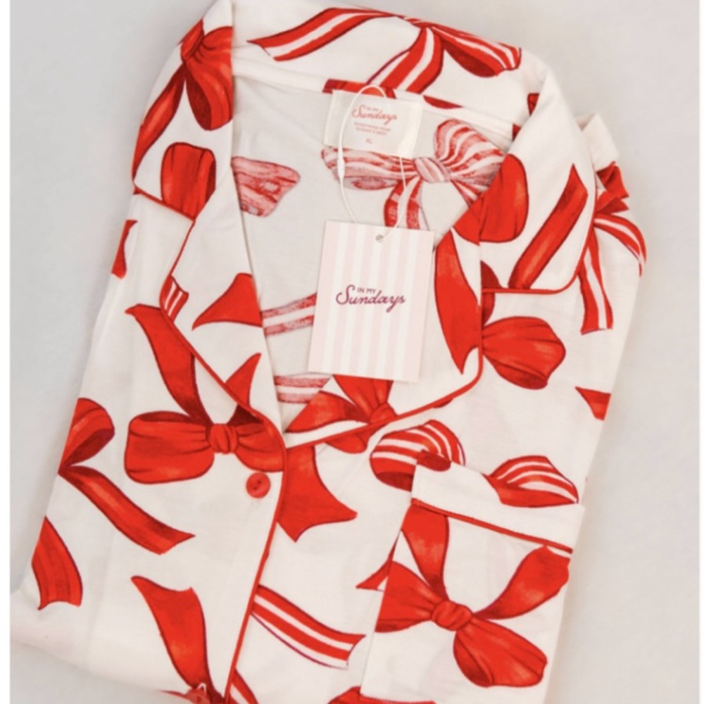 In my Sundays Red and White Bow Pajama Set